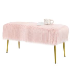 Upholstered Faux Fur Vanity Stool with Golden Legs for Makeup Room