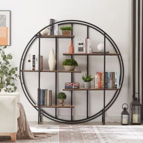 Round 5-Tier Metal Plant Stand bookcase storage rack, Indoor Living Room Terrace Garden Balcony Display Stand. Rustic Brown, 67'' W x 11.8'' D x 67''