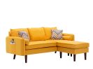 Mia Yellow Sectional Sofa Chaise with USB Charger & Pillows