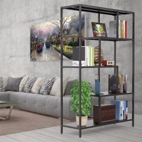 5-Tier Metal Industrial Bookshelf - 59in Height, 39in Width,Rustic Black Display Shelves,Bookcase for Living Room, Bedroom, Kitchen, Office,Farmhouse