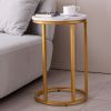 Modern C-shaped end/side table,Golden metal frame with round marble color top-15.75"