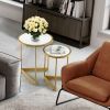 Round Nesting Table Set of 2 with Marble-like Tabletop for Living Room