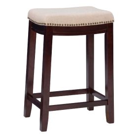 Claridge 26" Backless Indoor Bar Stool, Dark Walnut and Beige Linen Fabric, Includes 1 Stool