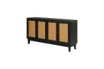 Handcrafted Premium Grain Panels,Rattan Sideboard Buffer Cabinet,Accent Storage Cabinet With 4 Rattan Doors, Modern Storage Cupboard Console Table wit