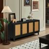 Handcrafted Premium Grain Panels,Rattan Sideboard Buffer Cabinet,Accent Storage Cabinet With 4 Rattan Doors, Modern Storage Cupboard Console Table wit