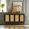 Handcrafted Premium Grain Panels,Rattan Sideboard Buffer Cabinet,Accent Storage Cabinet With 4 Rattan Doors, Modern Storage Cupboard Console Table wit