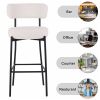 Premium White Teddy Chair with Iron Frame - Plush Comfort Bar Stools 2 Piece Set with Backrest Seat Height Bar Stools, Upholstered Large Circle Velvet