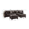 Faux Leather Reversible Sectional Sofa with Ottoman in Espresso