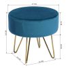 17.7" Decorative Round Shaped Ottoman with Metal Legs - Teal and Gold