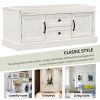 TREXM Storage Bench with 2 Drawers and 2 Cabinets, Shoe Bench with Removable Cushion for Living Room, Entryway (White)