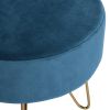 17.7" Decorative Round Shaped Ottoman with Metal Legs - Teal and Gold