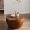 31.50"Vintage Style Bucket Shaped Coffee Table with storage function, for Office, Dining Room and Living Room, Brown