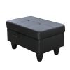 Black Faux Leather Living Room Sofa Ottoman