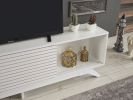 FurnisHome Store Luxia Mid Century Modern Tv Stand 2 Sliding Door Cabinet 2 Shelves 67 inch Tv Uni, White