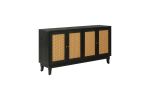 Handcrafted Premium Grain Panels,Rattan Sideboard Buffer Cabinet,Accent Storage Cabinet With 4 Rattan Doors, Modern Storage Cupboard Console Table wit