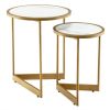 Round Nesting Table Set of 2 with Marble-like Tabletop for Living Room