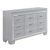 Modern Glam Silver Finish 1pc Nine Drawers Dresser Faux Alligator Textured Drawers Fronts Faux Crystals Wooden Bedroom Furniture