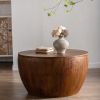 31.50"Vintage Style Bucket Shaped Coffee Table with storage function, for Office, Dining Room and Living Room, Brown