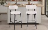 Premium White Teddy Chair with Iron Frame - Plush Comfort Bar Stools 2 Piece Set with Backrest Seat Height Bar Stools, Upholstered Large Circle Velvet