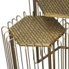 22, 19 Inch 2 Piece Nesting End Side Table Set, Hexagonal Top, Wire Frame, Metal, Antique Brass