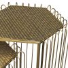 22, 19 Inch 2 Piece Nesting End Side Table Set, Hexagonal Top, Wire Frame, Metal, Antique Brass