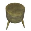 16 Inch Classic Vintage Round 3 Legs Decorative Aluminum Side End Table, Djembe Drum Shape, Antique Brass