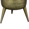 16 Inch Classic Vintage Round 3 Legs Decorative Aluminum Side End Table, Djembe Drum Shape, Antique Brass