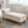 Beige Chaise Lounge Indoor,Velvet Lounge Chair for Bedroom with Storage & Pillow,Modern Upholstered Rolled Arm Chase Lounge for Sleeping with Nailhead