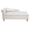 Beige Chaise Lounge Indoor,Velvet Lounge Chair for Bedroom with Storage & Pillow,Modern Upholstered Rolled Arm Chase Lounge for Sleeping with Nailhead