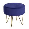 17.7" Decorative Round Shaped Ottoman with Metal Legs - Navy Blue and Gold