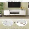 ON-TREND Sleek Design TV Stand with Fluted Glass, Contemporary Entertainment Center for TVs Up to 65", Faux Marble Top TV Console Table with Gold Fram