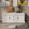 TREXM Storage Bench with 2 Drawers and 2 Cabinets, Shoe Bench with Removable Cushion for Living Room, Entryway (White)