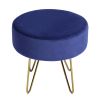 17.7" Decorative Round Shaped Ottoman with Metal Legs - Navy Blue and Gold