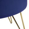 17.7" Decorative Round Shaped Ottoman with Metal Legs - Navy Blue and Gold