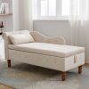 Beige Chaise Lounge Indoor,Velvet Lounge Chair for Bedroom with Storage & Pillow,Modern Upholstered Rolled Arm Chase Lounge for Sleeping with Nailhead