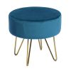 17.7" Decorative Round Shaped Ottoman with Metal Legs - Teal and Gold