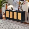 Handcrafted Premium Grain Panels,Rattan Sideboard Buffer Cabinet,Accent Storage Cabinet With 4 Rattan Doors, Modern Storage Cupboard Console Table wit