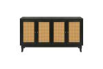 Handcrafted Premium Grain Panels,Rattan Sideboard Buffer Cabinet,Accent Storage Cabinet With 4 Rattan Doors, Modern Storage Cupboard Console Table wit