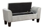 Mila Gray Velvet Ottoman Bench with Storage