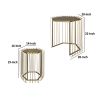 22, 19 Inch 2 Piece Nesting End Side Table Set, Hexagonal Top, Wire Frame, Metal, Antique Brass