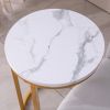 Modern C-shaped end/side table,Golden metal frame with round marble color top-15.75"