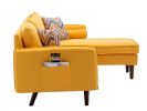 Mia Yellow Sectional Sofa Chaise with USB Charger & Pillows