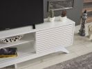 FurnisHome Store Luxia Mid Century Modern Tv Stand 2 Sliding Door Cabinet 2 Shelves 67 inch Tv Uni, White