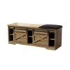 47 Inch Modern Farmhouse Sliding X Barn Door Litterbox Bench with Entry Cutout, Shoe Bench