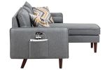 Mia Gray Sectional Sofa Chaise with USB Charger & Pillows