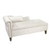 Beige Chaise Lounge Indoor,Velvet Lounge Chair for Bedroom with Storage & Pillow,Modern Upholstered Rolled Arm Chase Lounge for Sleeping with Nailhead