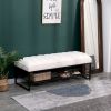 Channel Tufted Bench with Metal Shelf White Sherpa Upholstered Benches End of Bed Ottoman for Bedroom, Living Room, Entryway (White)