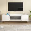 ON-TREND Sleek Design TV Stand with Fluted Glass, Contemporary Entertainment Center for TVs Up to 65", Faux Marble Top TV Console Table with Gold Fram