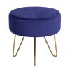 17.7" Decorative Round Shaped Ottoman with Metal Legs - Navy Blue and Gold