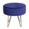 17.7" Decorative Round Shaped Ottoman with Metal Legs - Navy Blue and Gold